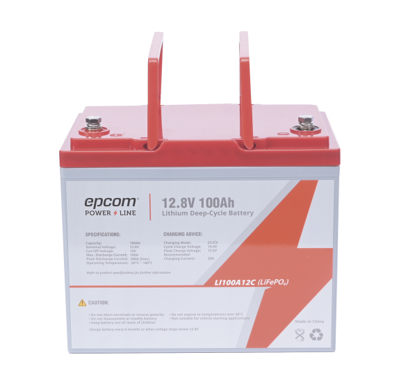 Batería de litio ciclo profundo, 12.8 vcc 100ah (lifepo4 de, LI100A12C, EPCOM POWERLINE, Energía de Videovigilancia