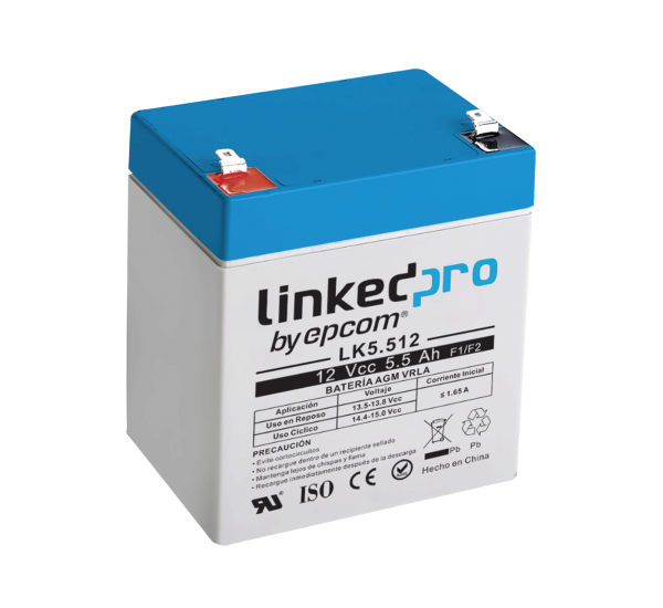 LK5.512-h Batería 12 vcc / 5.5 ah / ul / tecnología agm-vrla / para, LK5.512, LINKEDPRO BY EPCOM, Fuentes de Alimentación de Control de Acceso